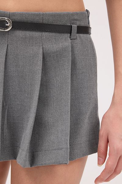 Addax E13824 Model Belted Pleated Short Skirt