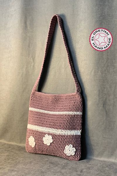 Uretti - Geantă cu flori tricotată manual Emine 9106 - Prune