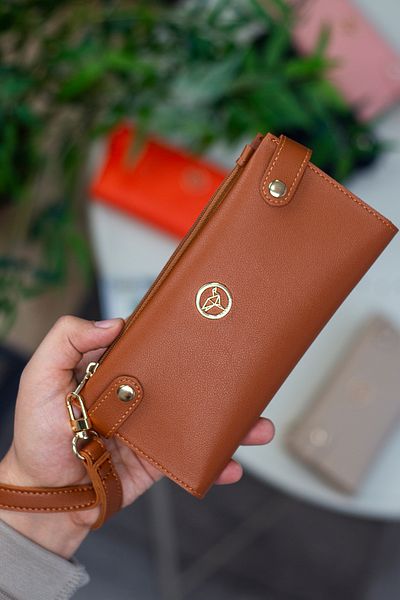 Garbalia Tiran Tan Women's Wallet with Ankle Strap and Coin Compartment and Plenty of Card Holders