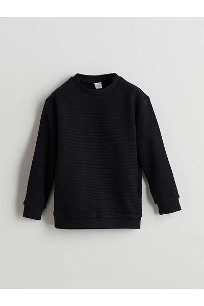 LC Waikiki Lcw Kids Black Crew Neck Basic Boys' Sweatshirt
