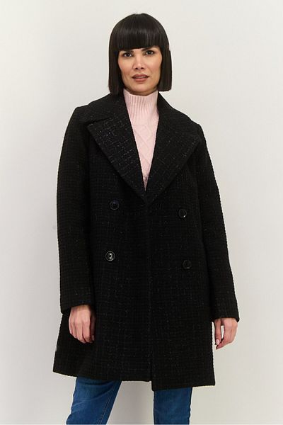 Anne Klein Women Fleece Long Sleeve Trench Coat, Black