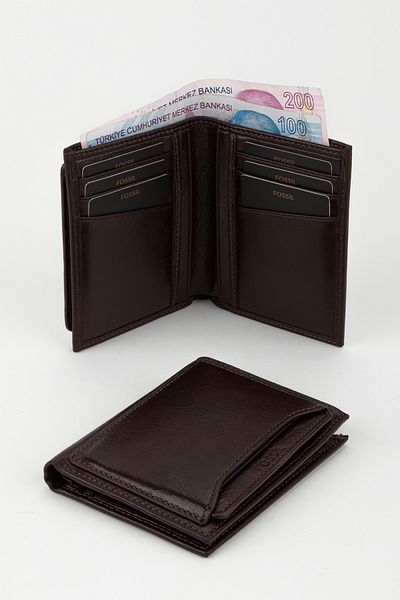 Fossil Boxed Genuine Leather Black Men's Hand Portfolio Card Holder Wallet with Extra Card Holder