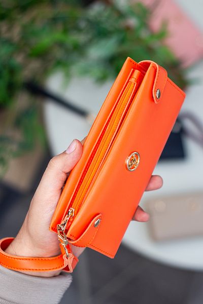 Garbalia Tiran Women's Orange Wallet with Wrist Strap and Coin Compartment and Plenty of Card Holders