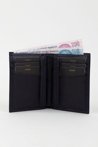 Fossil Boxed Genuine Leather Black Men's Hand Portfolio Card Holder Wallet with Extra Card Holder