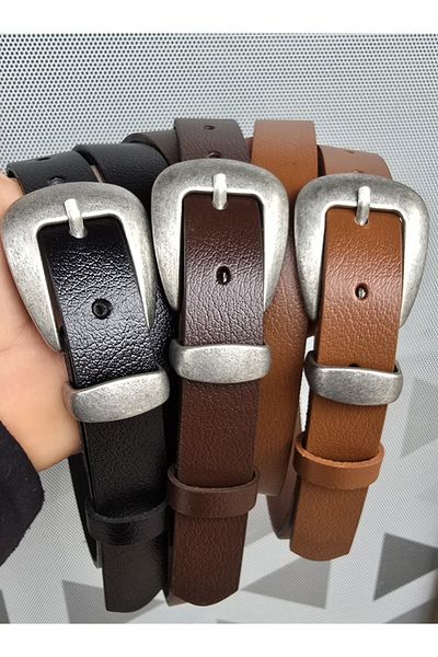 Kemerix 100% Genuine Leather Tin-Plated Buckle Black-Tan-Bitter Brown 3-Piece Belt Set