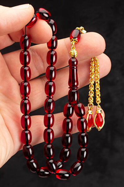 OTTOTESBİH Men's Gift 8X11Mm Capsule Cut Fire Amber Rosary