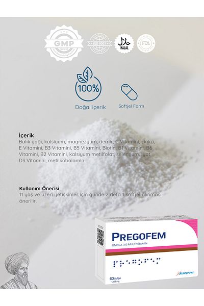 Avicenna Pregofem - Food Supplement with Omega 3 and Multivitamins - 60 Softgel Capsules
