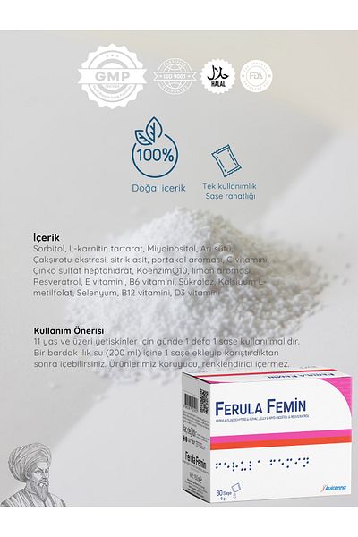 Avicenna Ferula Femin - Folic Acid and Chakkara Extract, 30 Sachets8690097125957