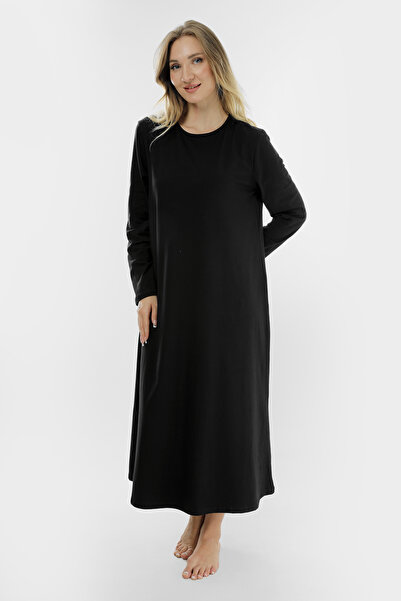 Almila Βαμβακερό μακρυμάνικο φόρεμα με λαιμόκοψη 2031