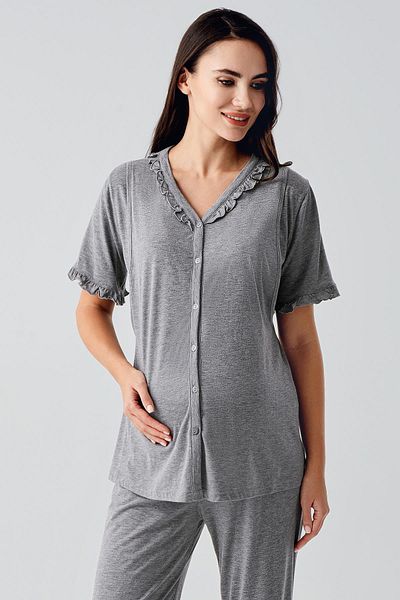 Artış Short Sleeve Buttoned Stretchy Cotton Fabric Maternity Sleepwear Suit