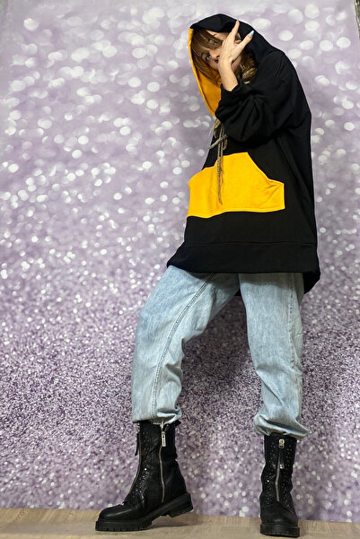 Quincey Світшот з капюшоном, кишенями, жовтий та чорний