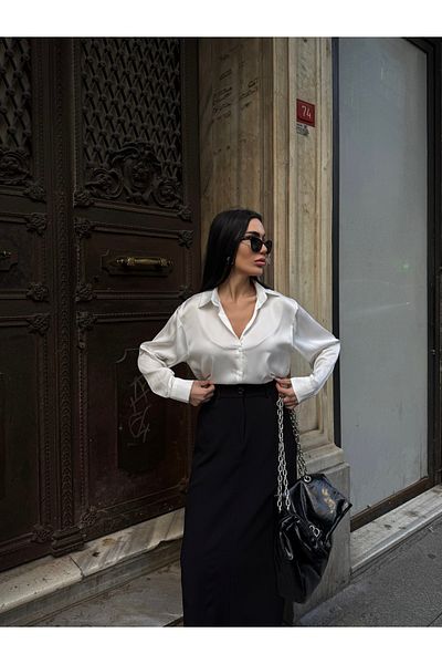 sajarsln Cămașă din satin Saja Rsln - Albă