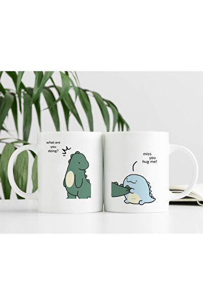 MODA كوب بورسلين مطبوع عليه رسوم متحركة مكون من قطعتين كهدية لعيد الحب