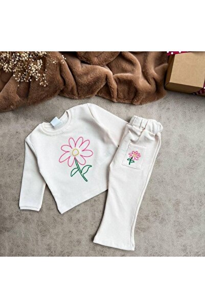 Lolliboomkids Κοριτσίστικο Seersucker Ύφασμα Daisy Flower Κεντημένο Σετ Μπλούζα κάτω