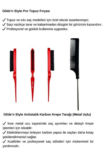 Glide'n Style مشط كريب كربوني مضاد للكهرباء الساكنة/فرشاة كعكة