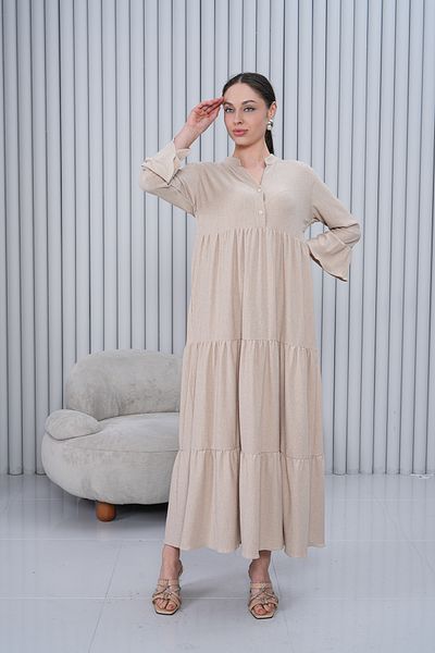 Miss Dünya Lissa Γυναικείο φόρεμα με γιακά Judge με κουμπιά μακριά υφαντά