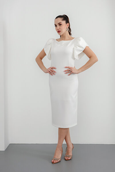 Lafaba Γυναικείο Μίντι Φόρεμα Λευκό Μπαλόνι