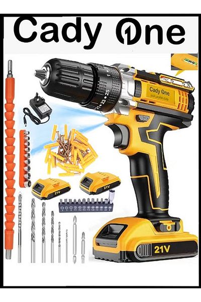 Cady One 21 Volt cordless electric drill with lithium battery with carrying bag, two batteries and charger