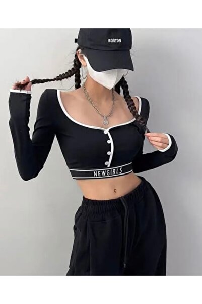 DarkellaStore بلوزة هاراجوكو Y2K NewGirls بأكمام طويلة وخصر مطاطي