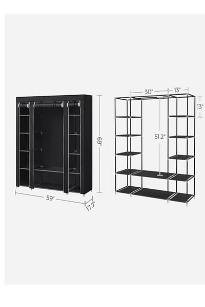 Cady One Foldable Cloth Wardrobe And Luggage Organizer With Hanging Rods And Clothes Rack