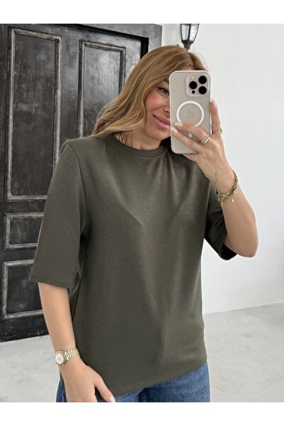 KÜBRA SÖYLEMEZ BOUTİQUE Khaki Padded Massimo Brand Model T-Shirt