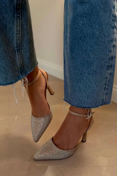 POLKA STORE Venus Pointed Toe Back Open Stiletto Strap Evening Dress Heeled Women's Shoes