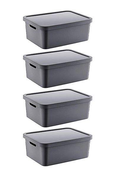 Smartware Anthracite 12 Lt Set of 4 Stafi - Multi-Purpose Box with Lid