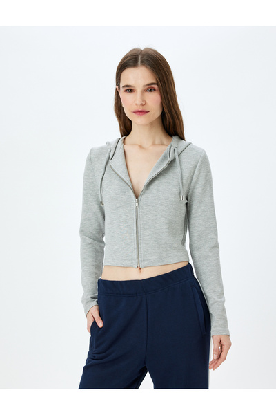 Koton Kapüşonlu Fermuarlı Crop Sweatshirt