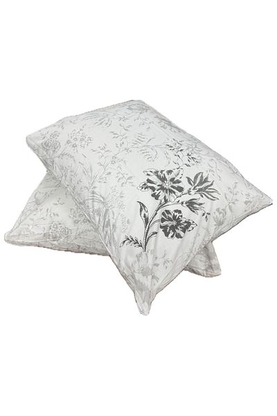 Clasy Ranforce 2 Τεμάχια Λευκή Μαξιλαροθήκη με Floral Σχέδιο