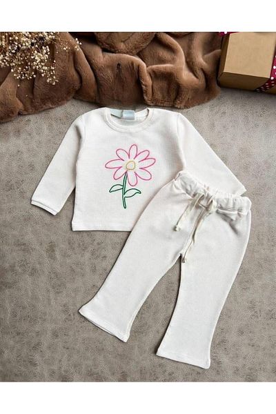 Lolliboomkids Girl's Seersucker Fabric Daisy Flower Embroidered Bottom Top Set