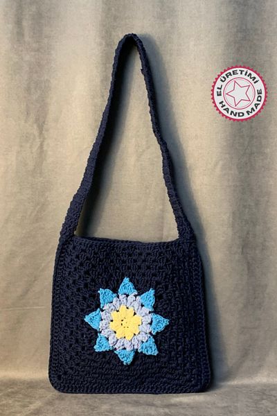 Uretti - Geantă de cruce cu motiv trandafir tricotat manual Emine 9106 - Bleumarin