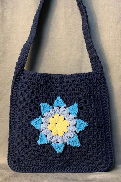 Uretti - Geantă de cruce cu motiv trandafir tricotat manual Emine 9106 - Bleumarin