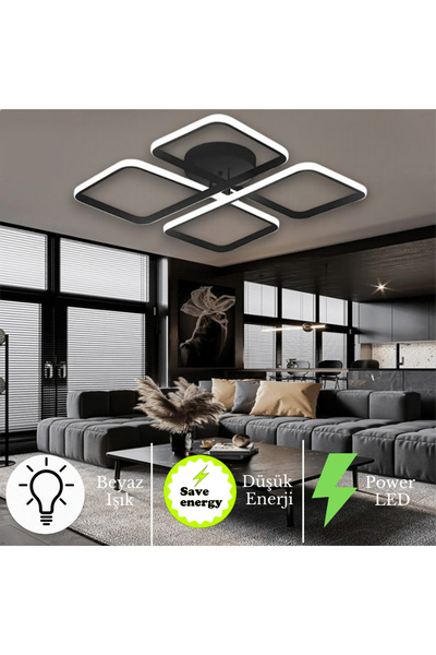 neeko Novem  Modern Plafonyer Ultra Süper Beyaz Ledli Avize Beyaz Işık Siyah ...