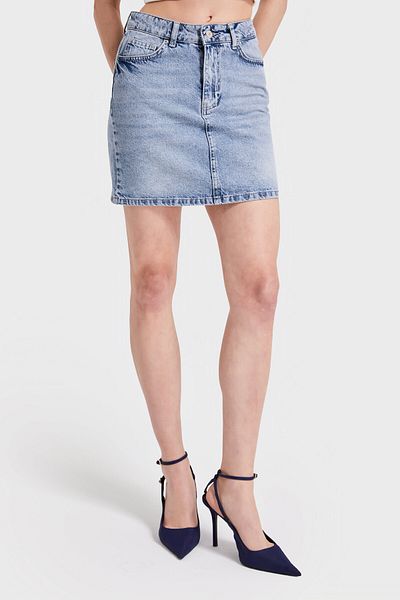 its basic Women's Denim Color 4S527 Straight Fit Length 42cm Denim Skirt
