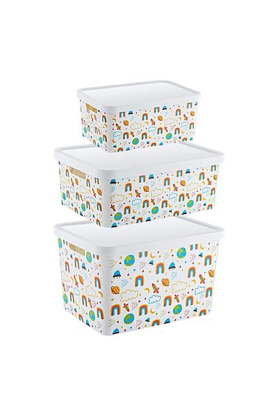 Smartware Rainbow Patterned Set of 3 Stafi Box - 4.5-12-18 Lt