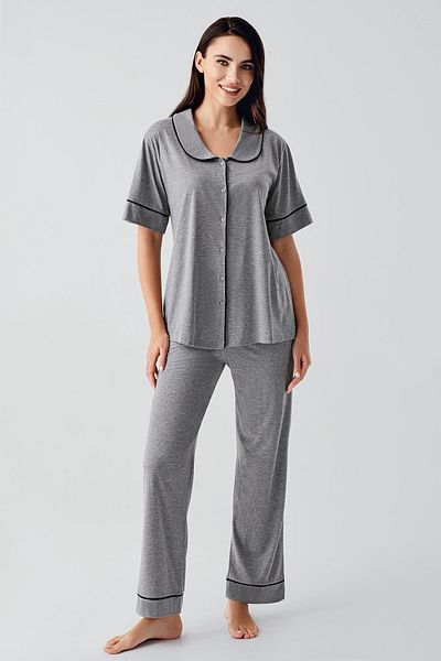 Artış Baby Lapel Buttoned Short Sleeve Cotton Pajamas Set