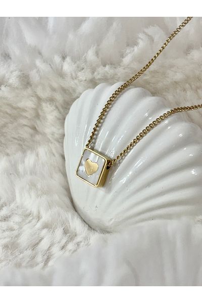 Store Square Heart Detailed Women's Stainless Steel Necklace Adjustable Stylish Design