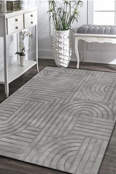 G&C HOME Modern Dark Gray Sponge Non-Slip Soft Textured Elastic Carpet Cover