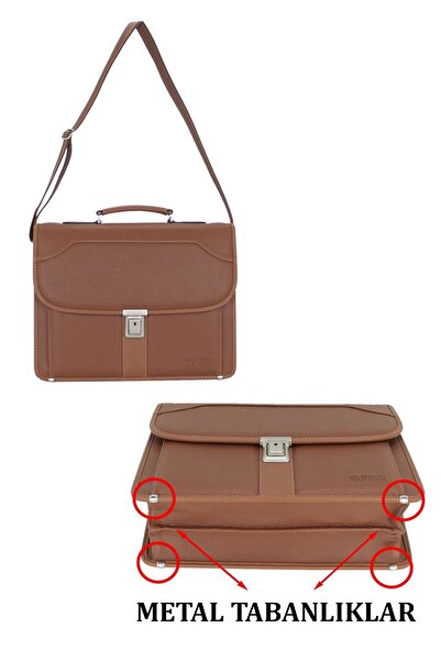 TB Terzi Bey Tan Men's Briefcase with Shoulder Strap 15.6 Inches