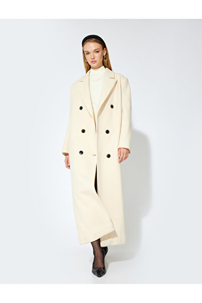 Koton X Sibil Çetinkaya - Double Breasted Extra Long Stamp Coat with Pockets and Buttons