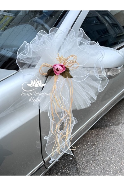 ecrin tuhafiye hobi 5'li Pembe Çiçekli Düğün Arabası Süsü Gelin Arabası Valon...