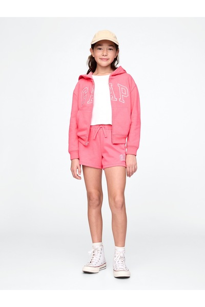 GAP Kız Çocuk Pembe Relaxed Gap Logo Fermuarlı Sweatshirt
