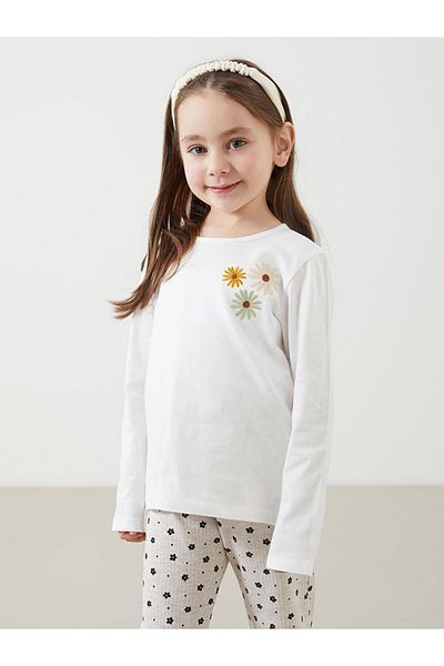 LC Waikiki Βρεφική μπλούζα LCW Baby Crew Neck Floral χτενισμένη βαμβακερή μπλούζα