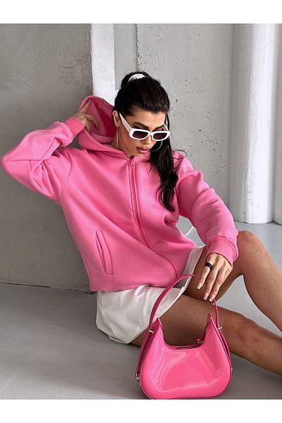 Mine'nspolo Barby Pink Hooded Zippered Unisex Seasonal Oversize Sweatshirt