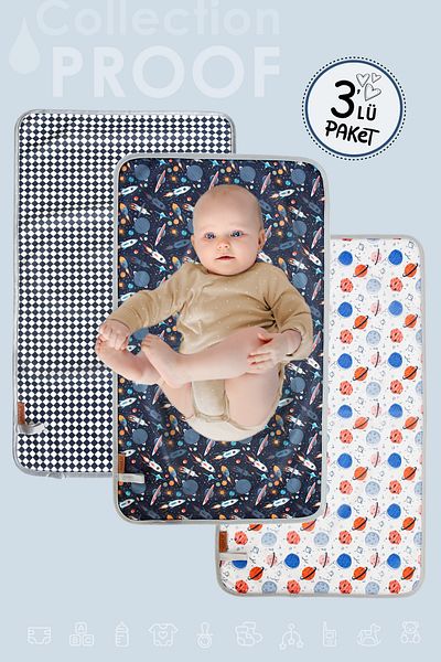 HAMUR Baby Proof 3-Piece Changing Mat, Liquid-Proof Protective Mat, Washable Baby Care Pad