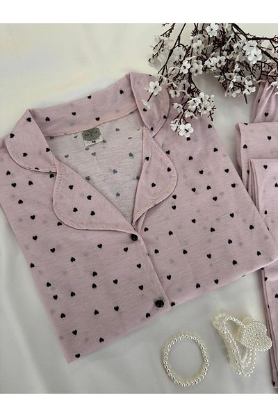 MH Moony Homewears 2-Piece Little Heart Pink Combed Cotton Pajamas Set
