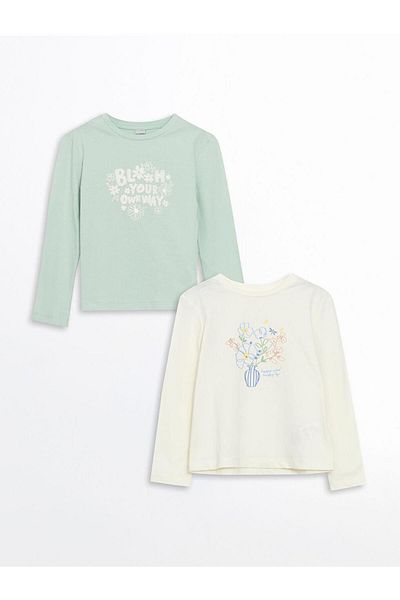 LC Waikiki LCW Kids T-Shirt mit Rundhalsausschnitt für Mädchen, 2er-Pack