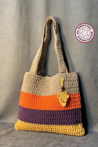 Uretti - Emine 9106 Floare tricotată manual - Geantă de umăr cu frunze - maro