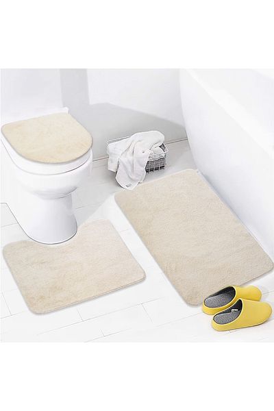 Dokumacıoğlu Unicolor Plain 3-Pece Mink Σετ πατάκι μπάνιου, χαλί, αντιολισθητικό δερμάτινο σετ τουαλέτας που πλένεται