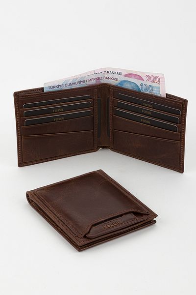 Fossil Boxed Genuine Leather Horizontal Gray Crazy Men's Hand Portfolio Wallet with Extra Card Holder